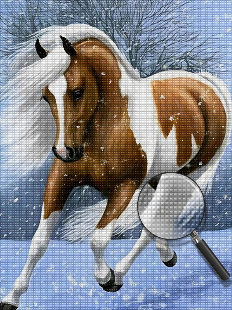 Braunes Pferd im Schnee Diamond Painting