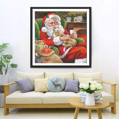 Brief lesender Weihnachtsmann und Katze Diamond Painting