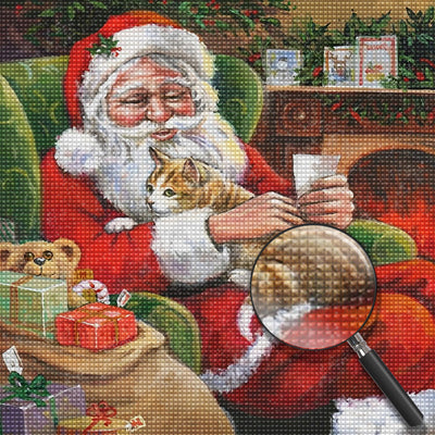 Brief lesender Weihnachtsmann und Katze Diamond Painting