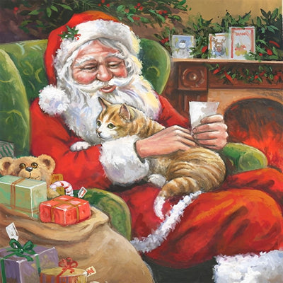 Brief lesender Weihnachtsmann und Katze Diamond Painting