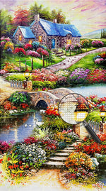 Brücke Fluss Garten Steinhaus Diamond Painting