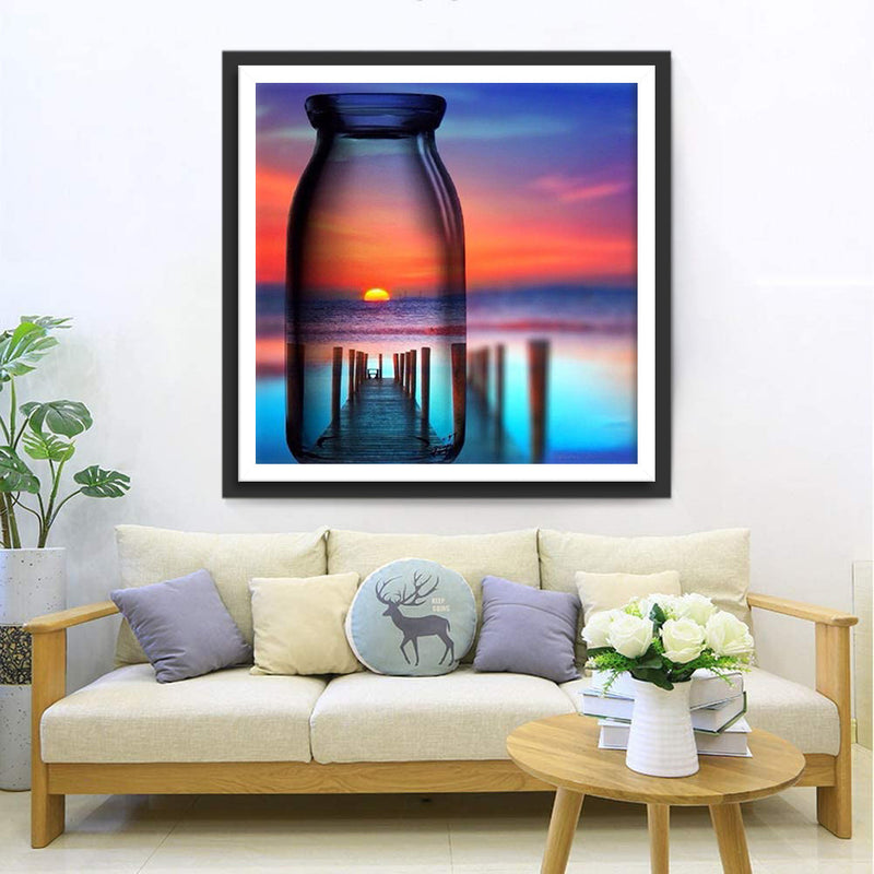 Brücke, Meer und Sonnenaufgang in der Flasche Diamond Painting