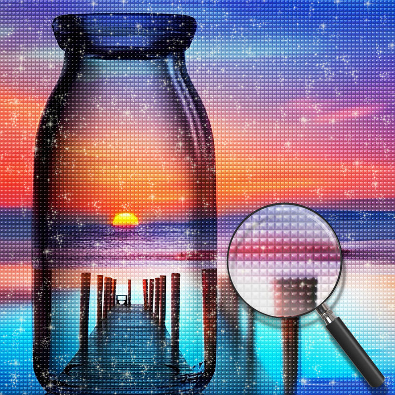 Brücke, Meer und Sonnenaufgang in der Flasche Diamond Painting