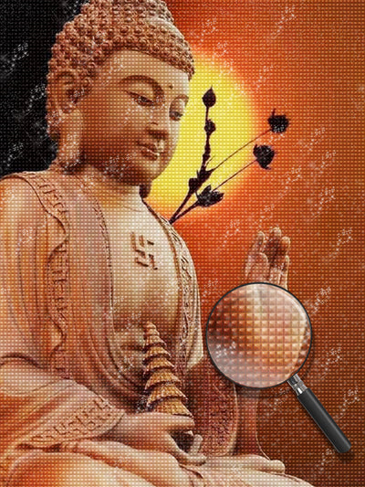 Buddha und rote Sonne Diamond Painting