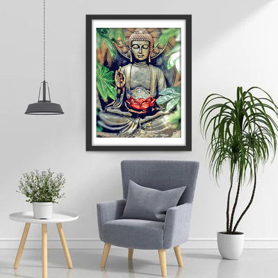 Buddha und roter Lotus Diamond Painting