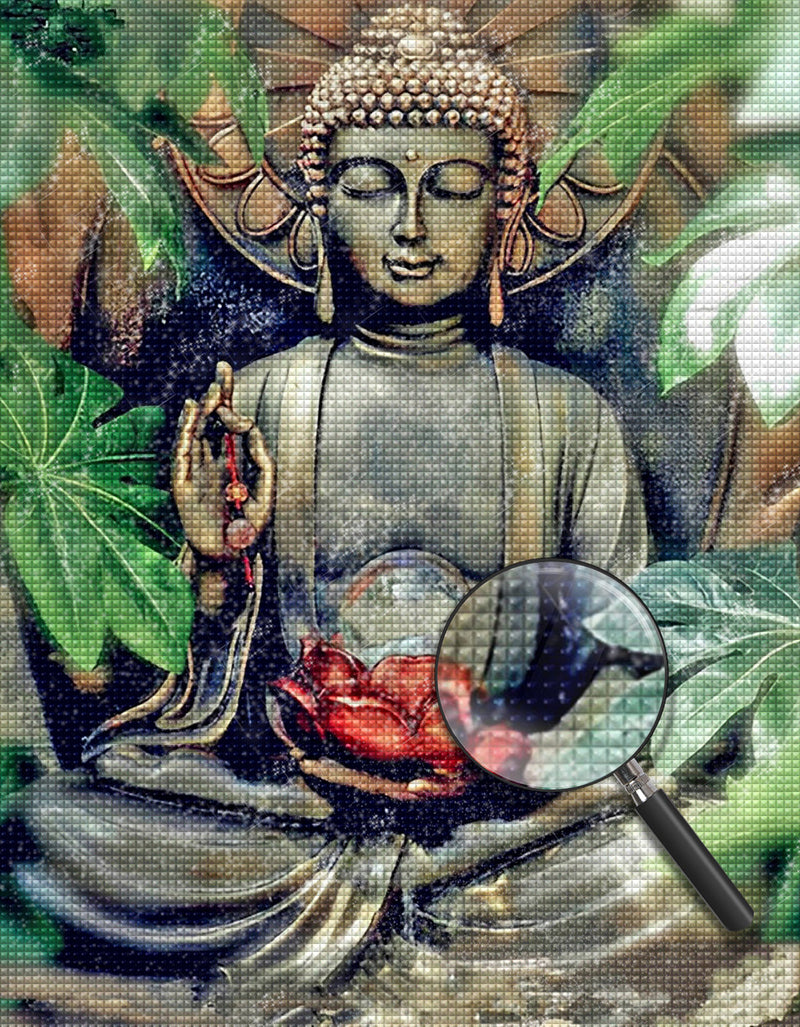 Buddha und roter Lotus Diamond Painting