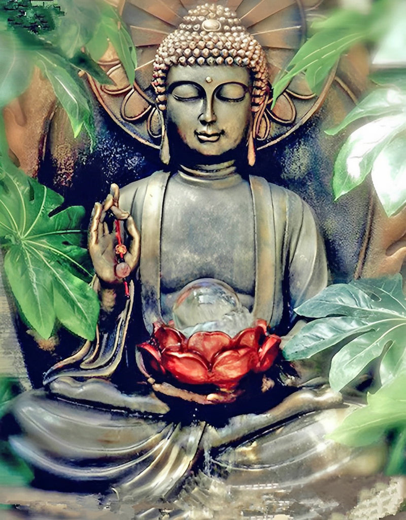 Buddha und roter Lotus Diamond Painting