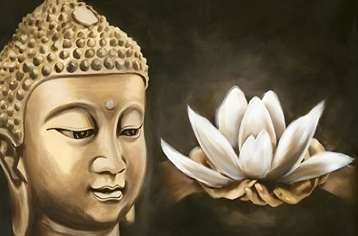 Buddha und weißer Lotus Diamond Painting