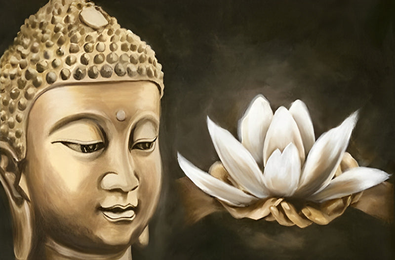 Buddha und weißer Lotus Diamond Painting