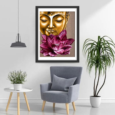 Buddhas Kopf und lila Lotus Diamond Painting