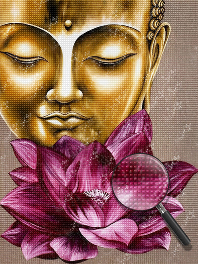 Buddhas Kopf und lila Lotus Diamond Painting