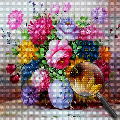 Bunte Blumen in der weißen Flasche Diamond Painting