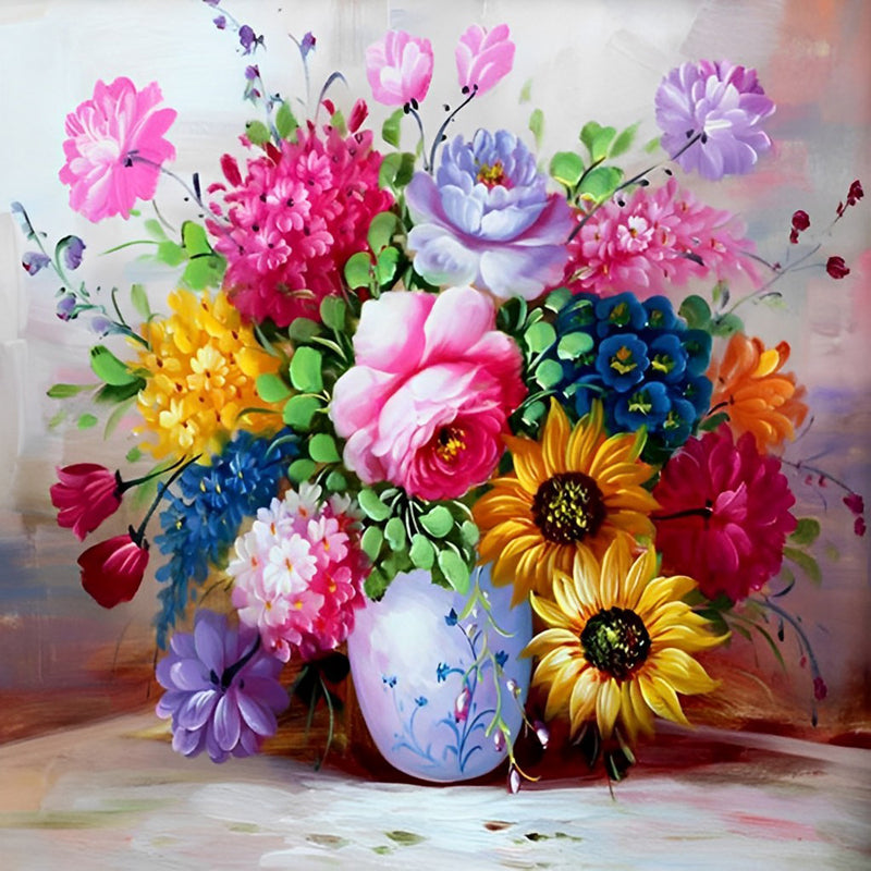 Bunte Blumen in der weißen Flasche Diamond Painting