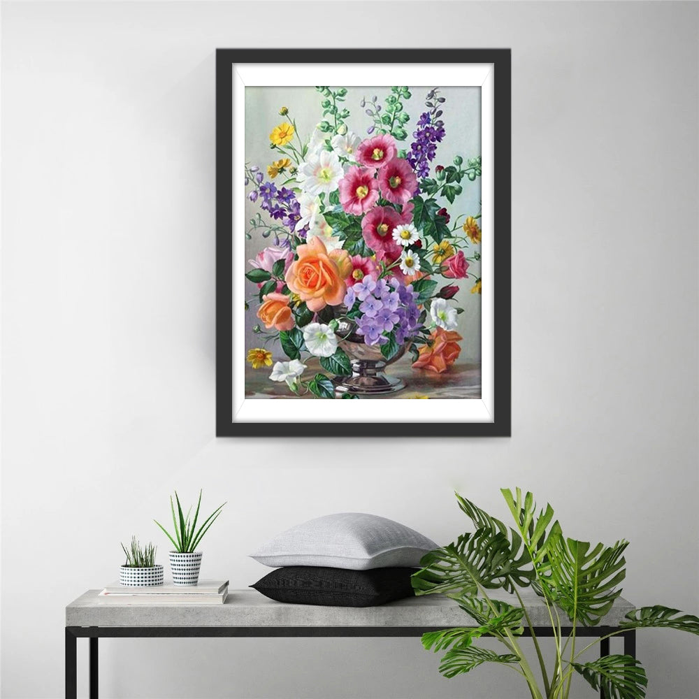 Bunte Blumen in einer Metallvase Diamond Painting
