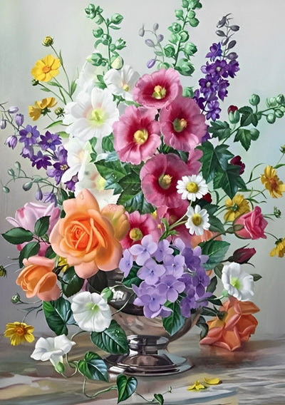 Bunte Blumen in einer Metallvase Diamond Painting