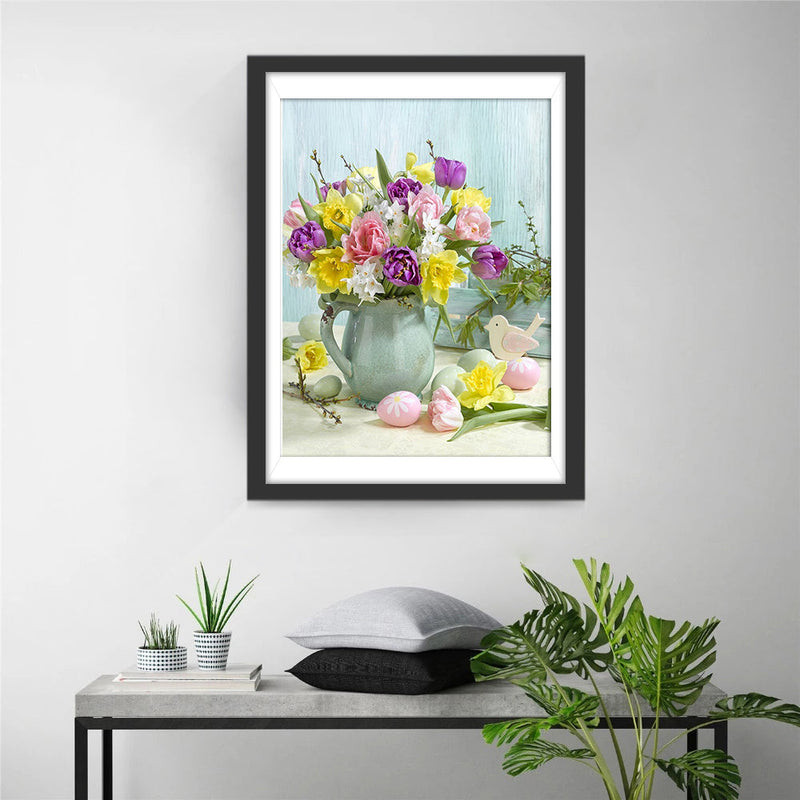 Bunte Blumen und Ostereier Diamond Painting