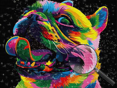 Bunte Bulldogge vor dem schwarzen Hintergrund Diamond Painting