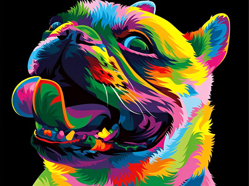 Bunte Bulldogge vor dem schwarzen Hintergrund Diamond Painting