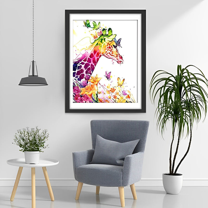 Bunte Giraffe in den Blumen Diamond Painting