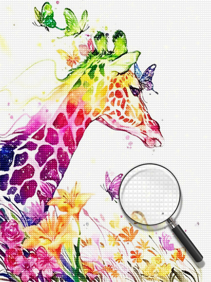 Bunte Giraffe in den Blumen Diamond Painting