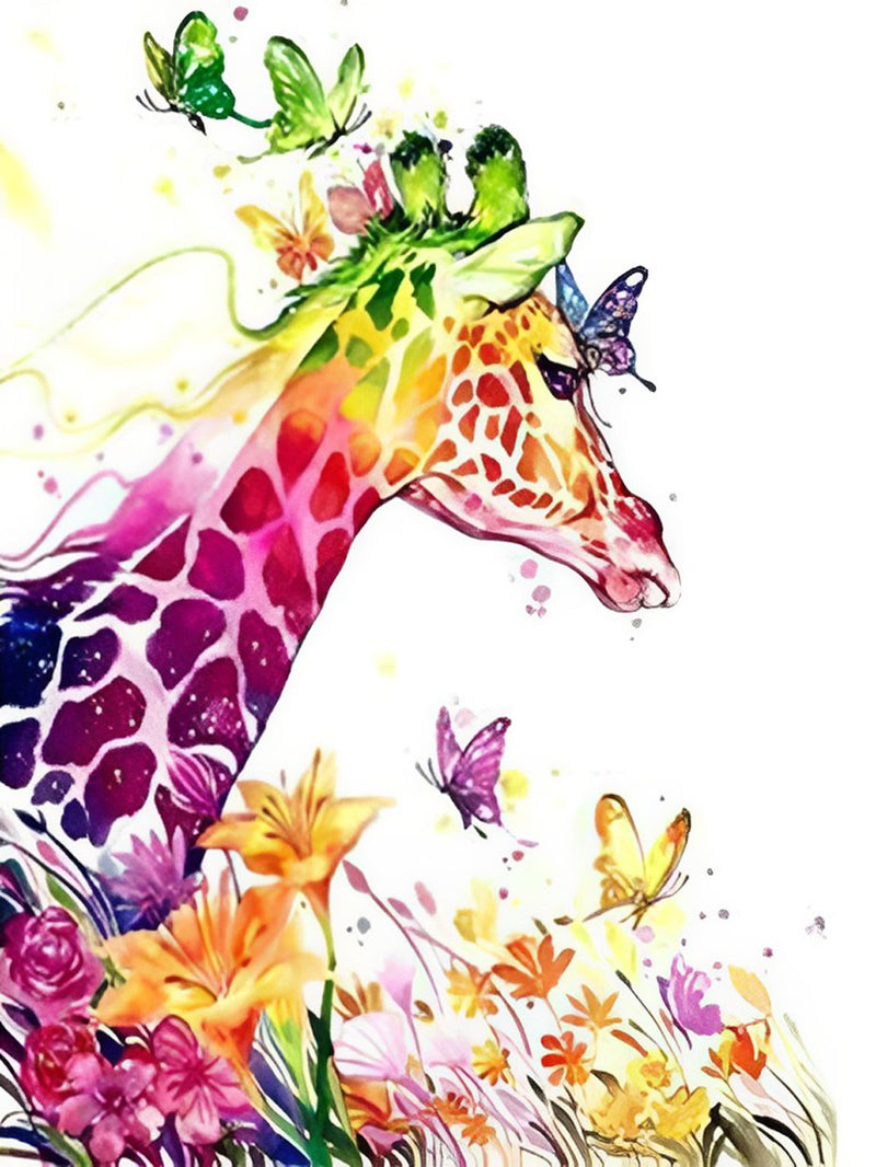 Bunte Giraffe in den Blumen Diamond Painting