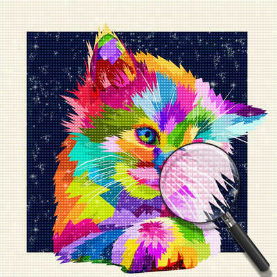 Bunte Katze im Dunkeln Diamond Painting