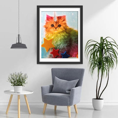 Bunte Katze mit einem Horn Diamond Painting