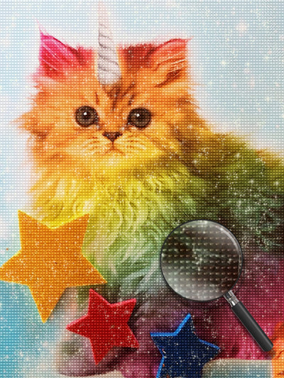 Bunte Katze mit einem Horn Diamond Painting