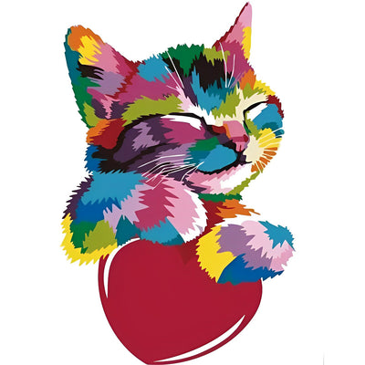 Bunte Katze und rotes Herz Diamond Painting