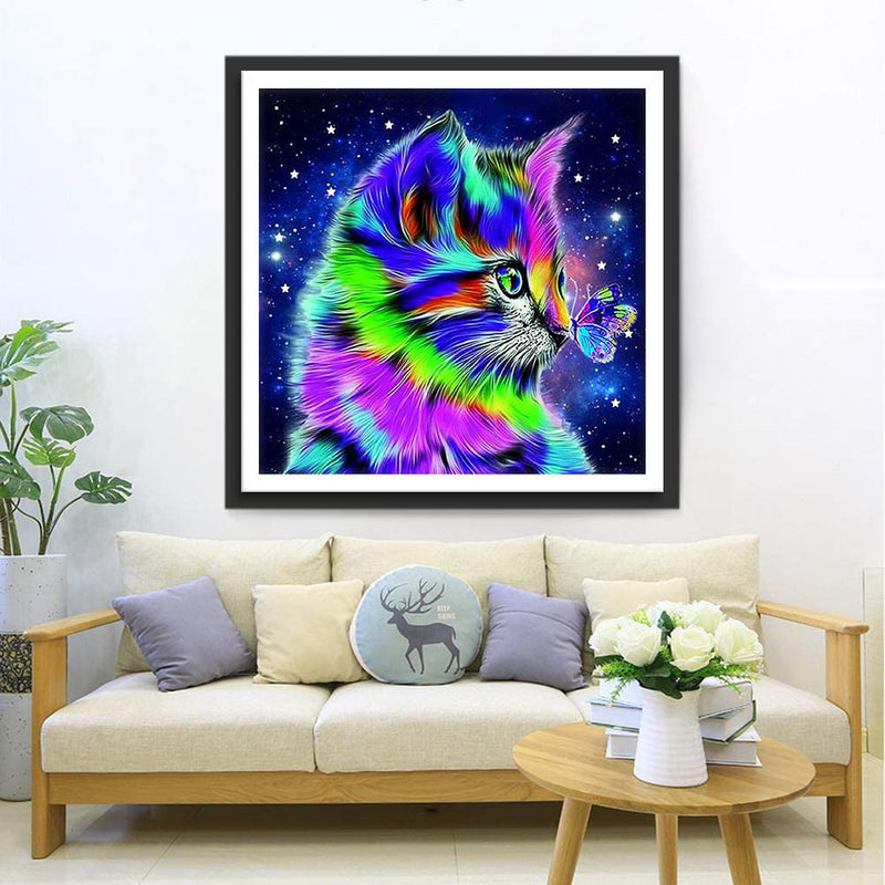 Bunte Katze und Schmetterling Diamond Painting