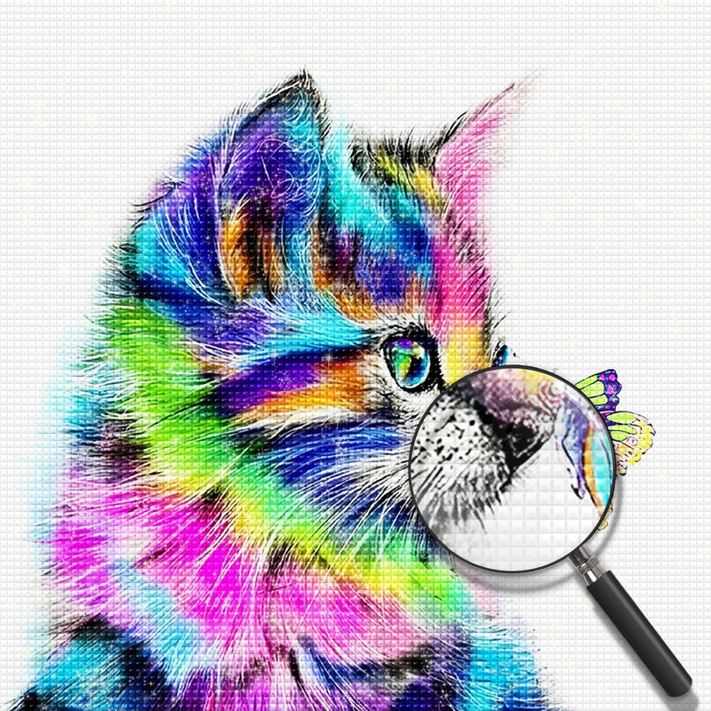 Bunte Katze und Schmetterling Diamond Painting