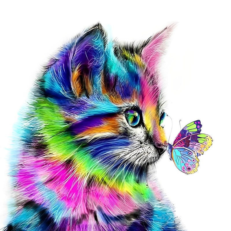 Bunte Katze und Schmetterling Diamond Painting