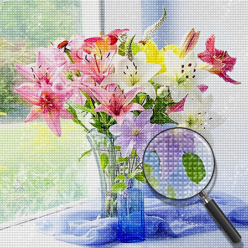 Bunte Lilien am Fenster Diamond Painting