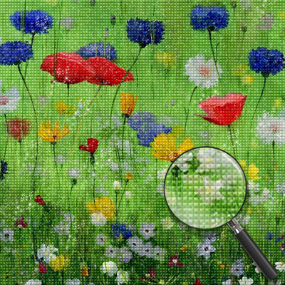 Bunte Mohnblumen und Gänseblümchen Diamond Painting