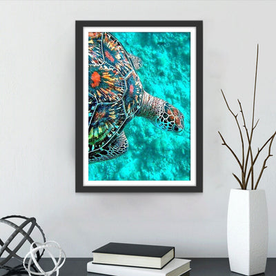 Bunte Schildkröte und blaues Meerwasser Diamond Painting