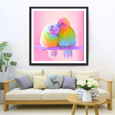 Bunte Vögel auf rosa Hintergrund Diamond Painting