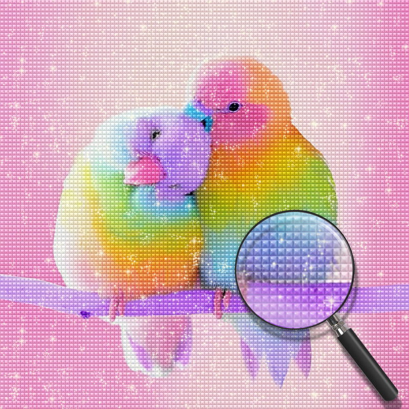 Bunte Vögel auf rosa Hintergrund Diamond Painting