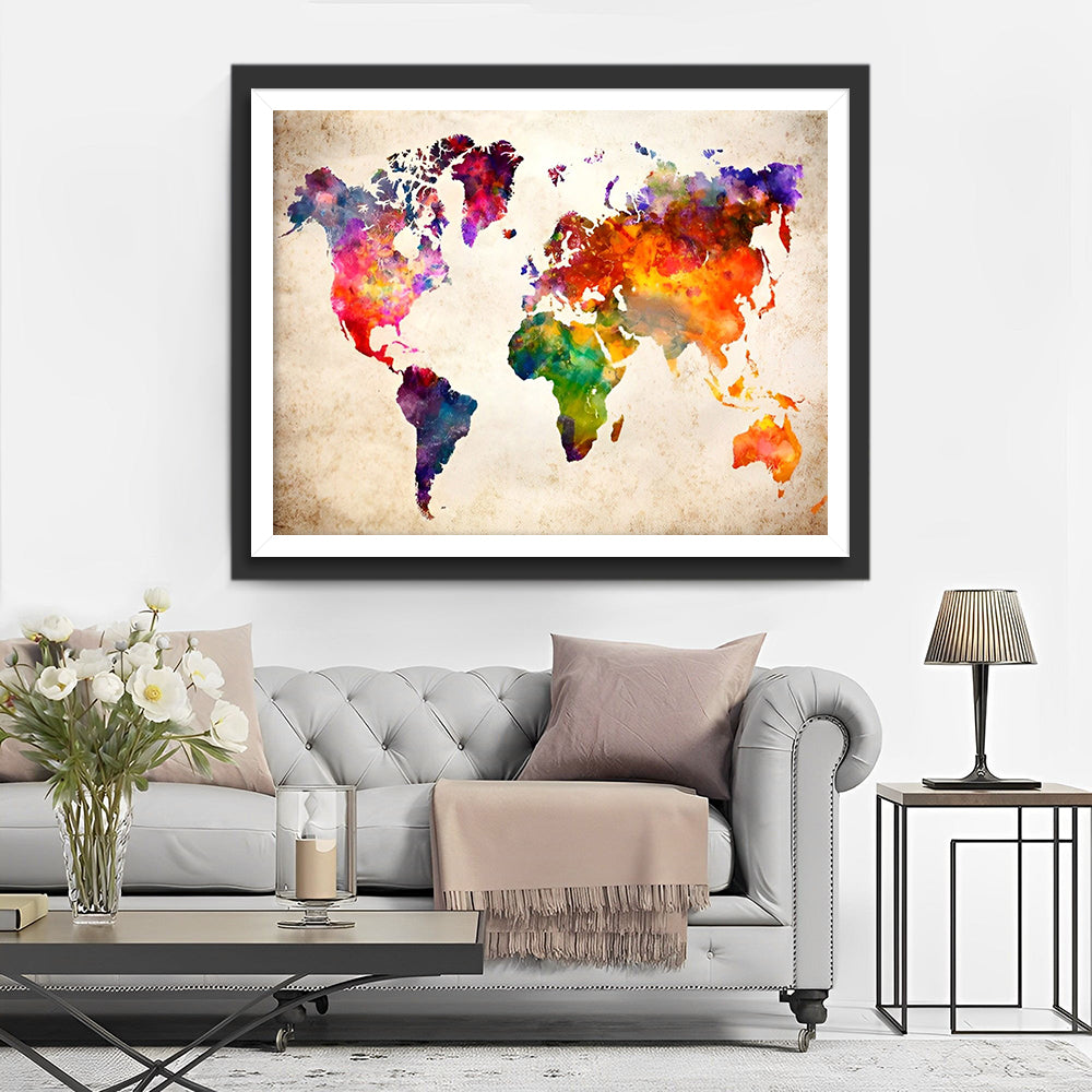 Bunte Weltkarte auf Leder Diamond Painting