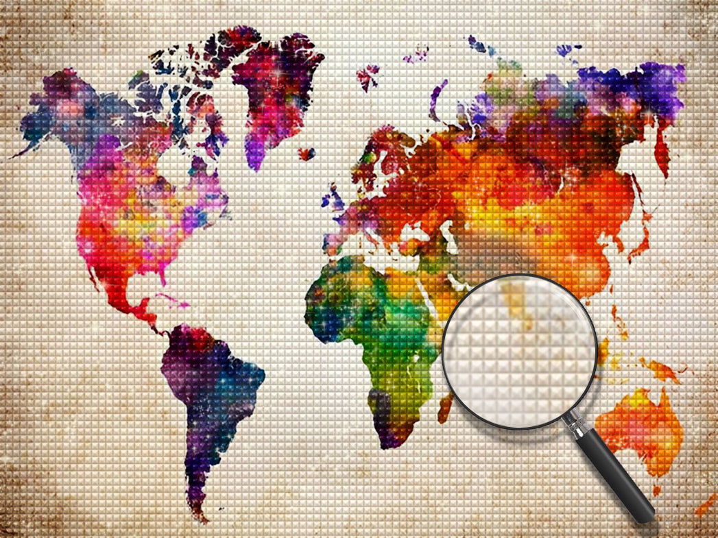 Bunte Weltkarte auf Leder Diamond Painting