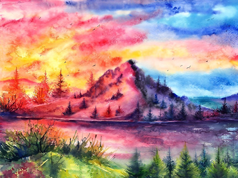 Bunte Wolken und Hochgebirge Diamond Painting