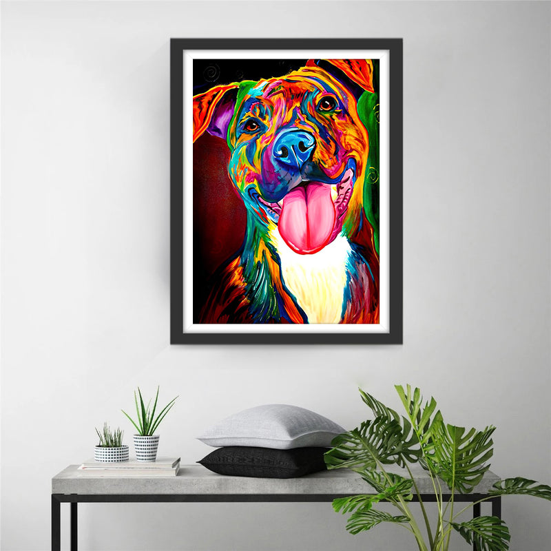 Bunter Hund mit herausgestreckter Zunge Diamond Painting