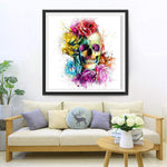 Bunter Totenkopf und Blumen Diamond Painting