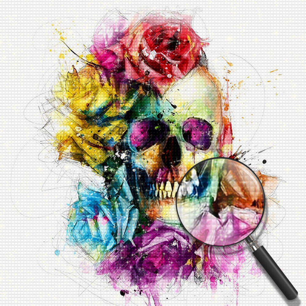 Bunter Totenkopf und Blumen Diamond Painting