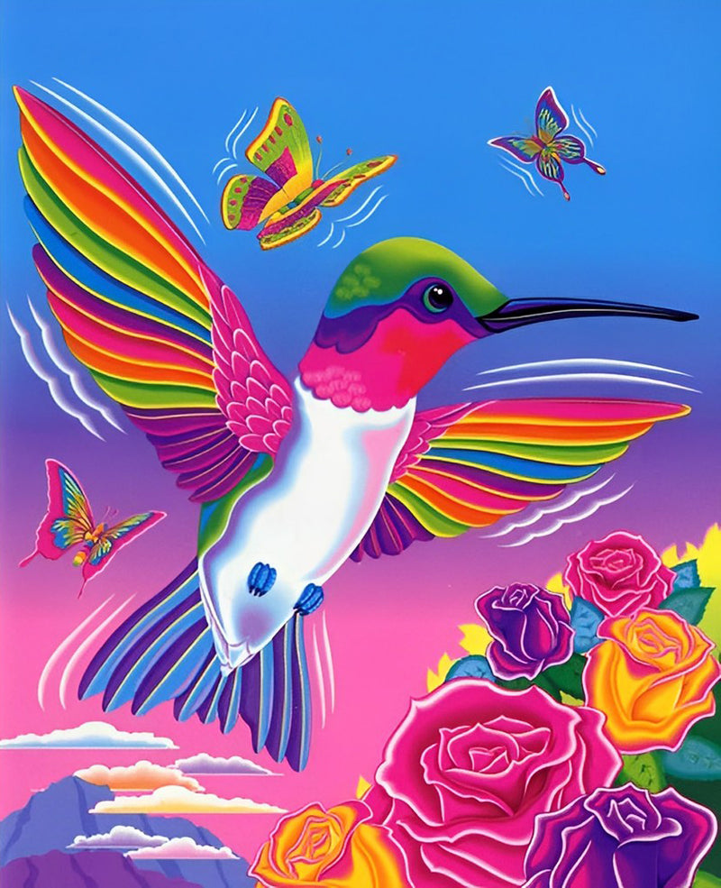 Bunter Vogel, Schmetterlinge und Rosen Diamond Painting