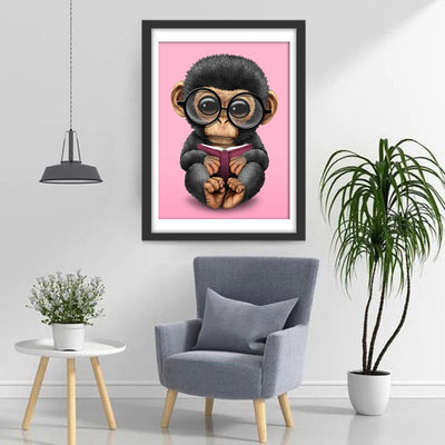 Cartoon-Affe mit Brille Diamond Painting