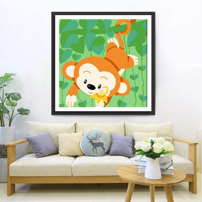 Cartoon Affe und herzförmige Blätter Diamond Painting