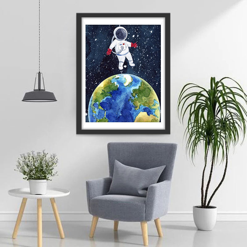 Cartoon Astronaut und Erde Diamond Painting