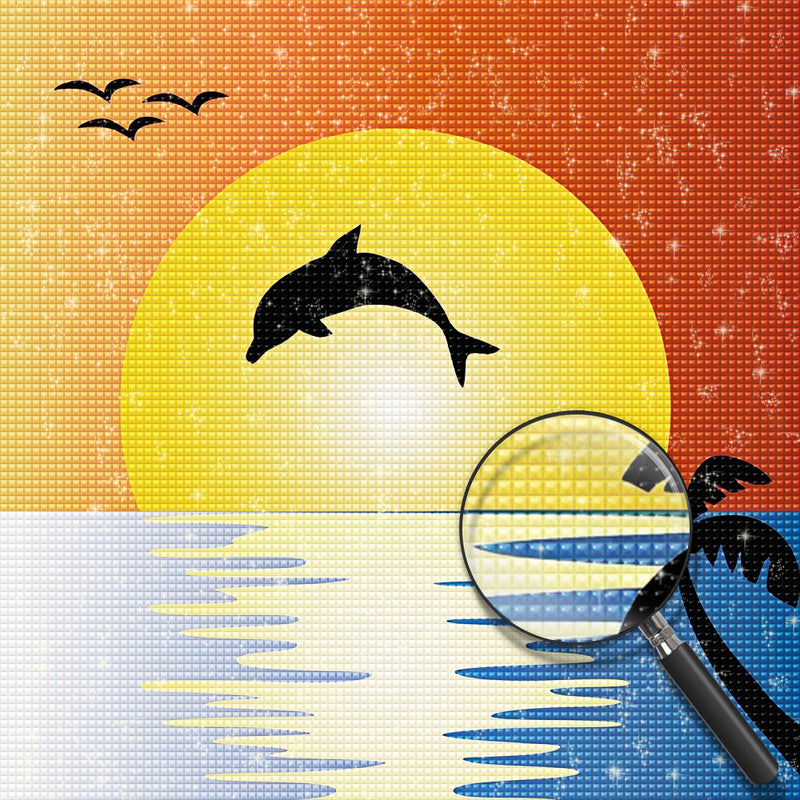 Cartoon Delfin, Sonne und Vögel Diamond Painting