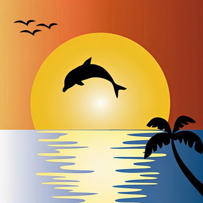 Cartoon Delfin, Sonne und Vögel Diamond Painting