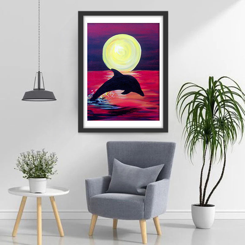 Cartoon Delfin und Vollmond Diamond Painting